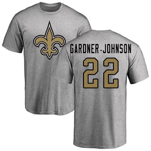 Men New Orleans Saints Ash Chauncey Gardner Johnson Name and Number Logo NFL Football #22 T Shirt